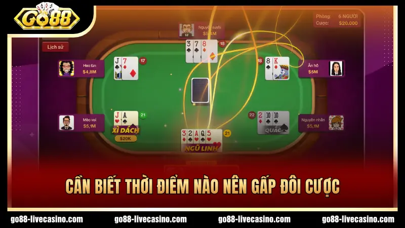 Các thời điểm gấp đôi tiền cược trong Xì Dách