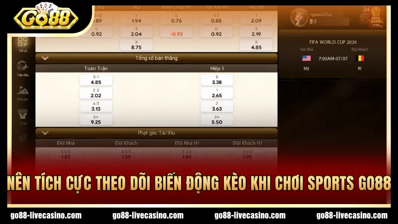 Tham gia GO88 Sports cần lưu ý về biến động kèo
