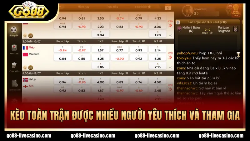 Kèo toàn trận với đa dạng hình thức cược khác nhau